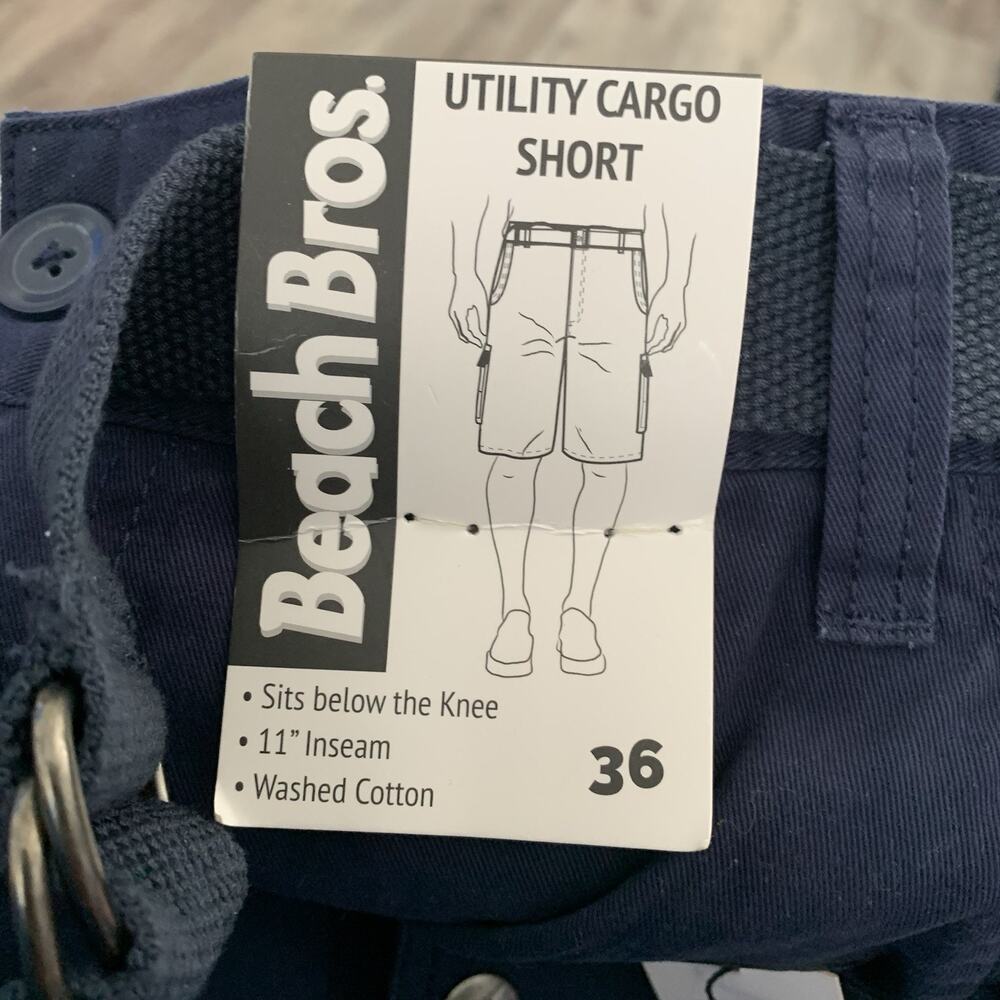 Beach Bros. Utility Cargo Shorts Mens Sz 36 Blue Belted 100% Cotton 11” Ins NEW - Picture 4 of 6